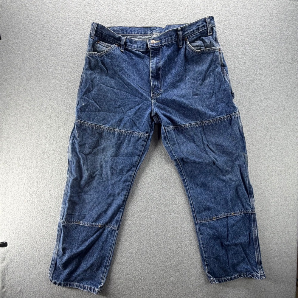 Dickies Mens Double Knee Carpenter Jeans 38x30 Dark Wash Blue W216EB9 Workwear
